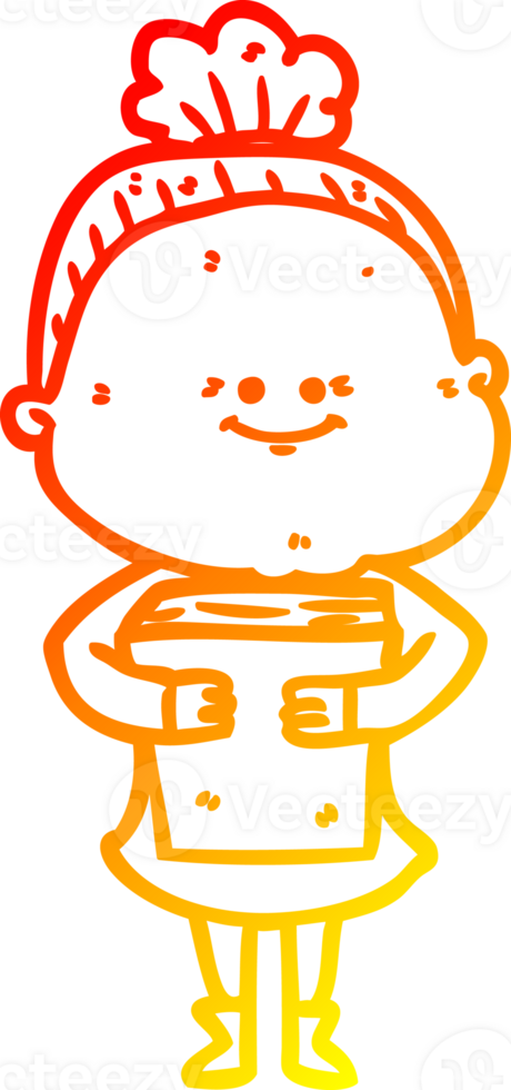 warm gradient line drawing of a cartoon happy old woman png