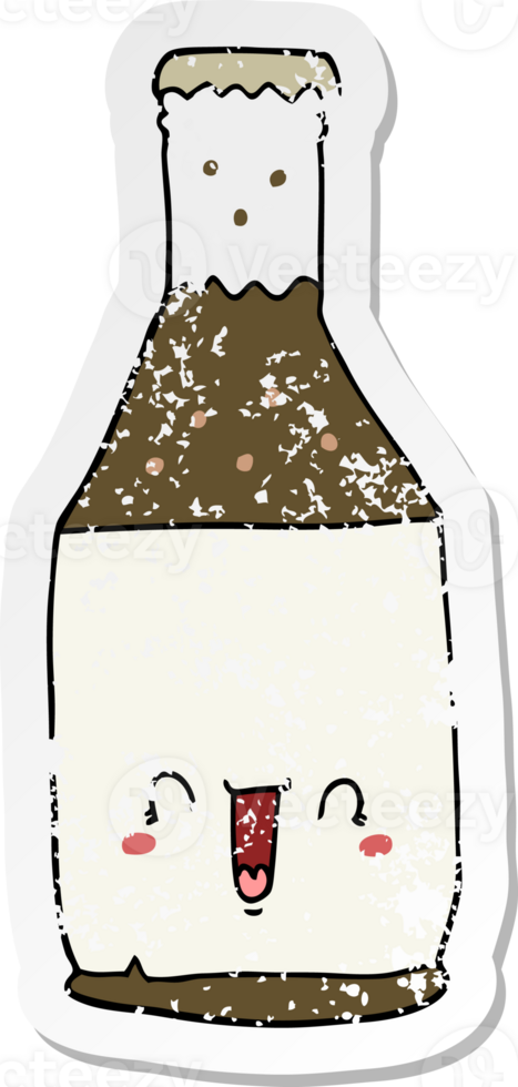 distressed sticker of a cartoon beer bottle png