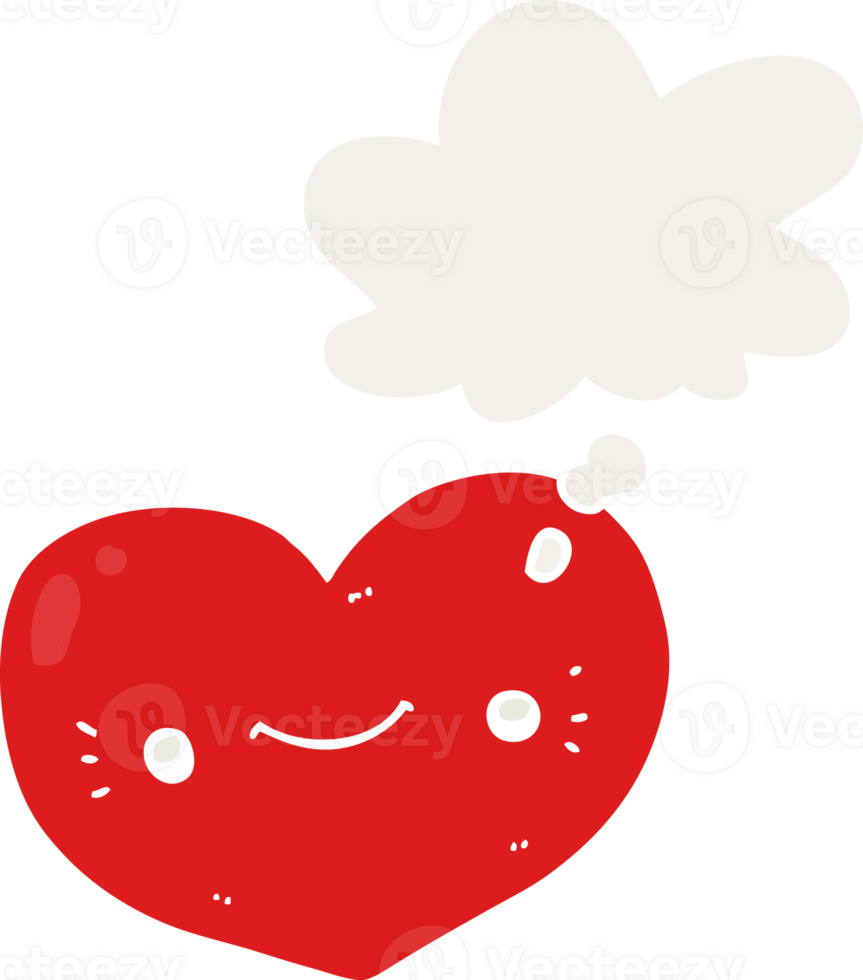 heart cartoon character and thought bubble in retro style png