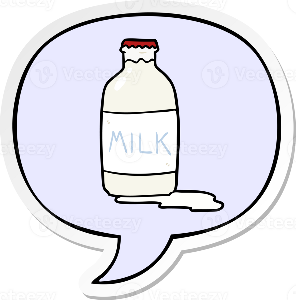 cartoon pint of fresh milk and speech bubble sticker png