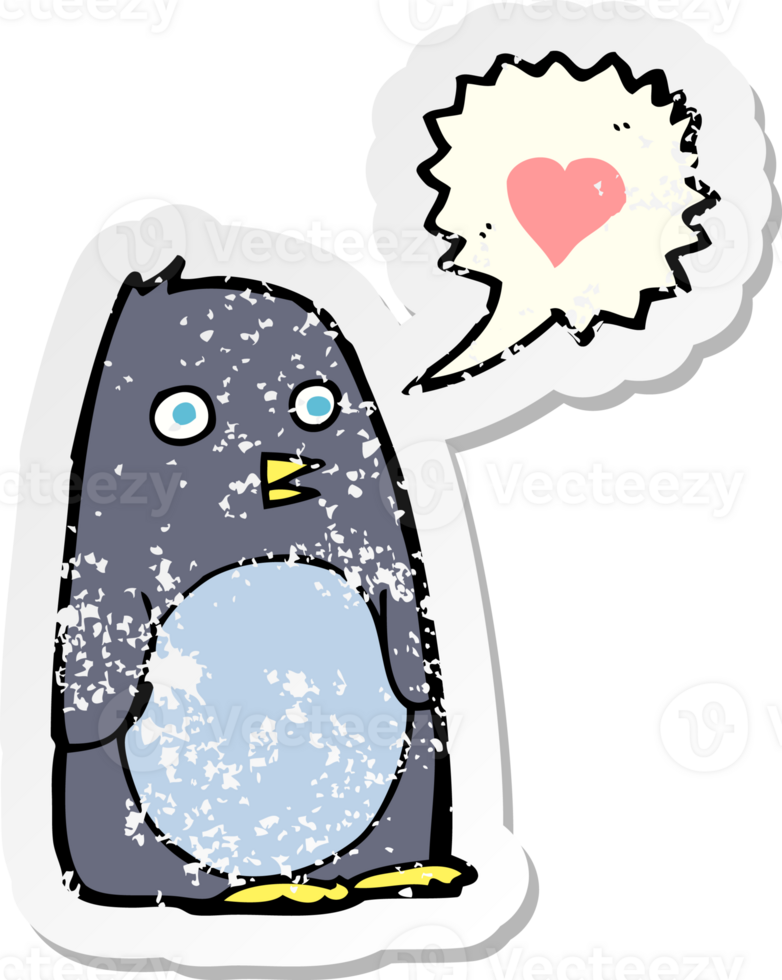 retro distressed sticker of a cartoon penguin with love heart png