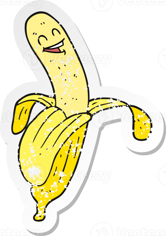 retro distressed sticker of a cartoon banana png