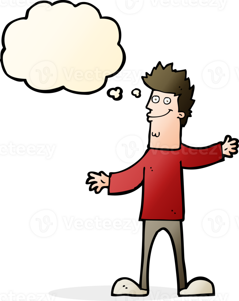 cartoon happy man with thought bubble png