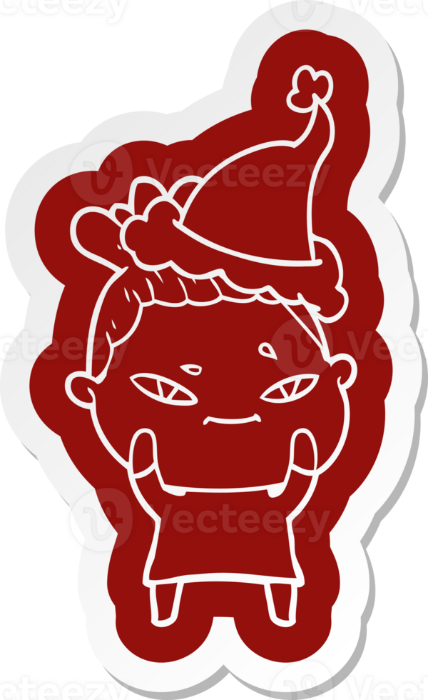 cartoon  sticker of a woman wearing santa hat png