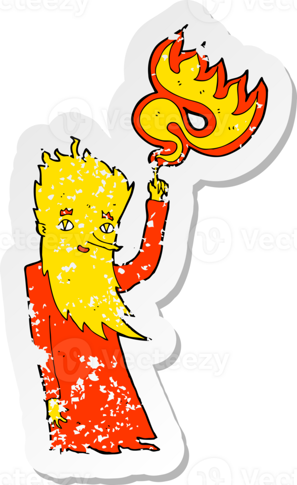 retro distressed sticker of a cartoon fire spirit png