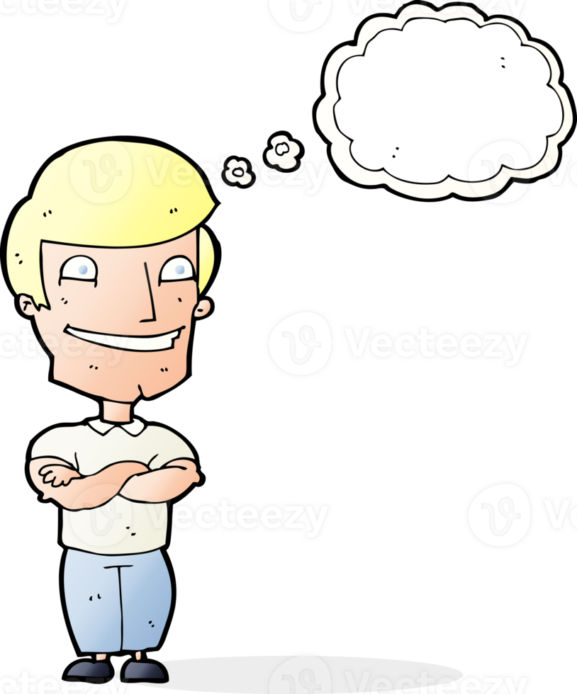 cartoon grinning man with thought bubble png
