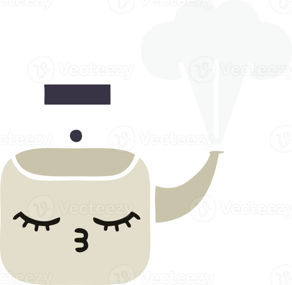 flat color retro cartoon steaming kettle png