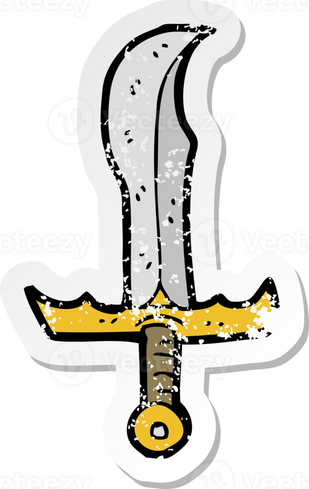 retro distressed sticker of a cartoon sword png