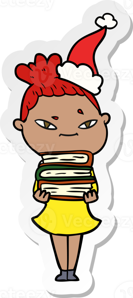 sticker cartoon of a woman wearing santa hat png