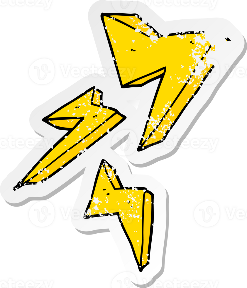 distressed sticker of a cartoon lightning bolt png