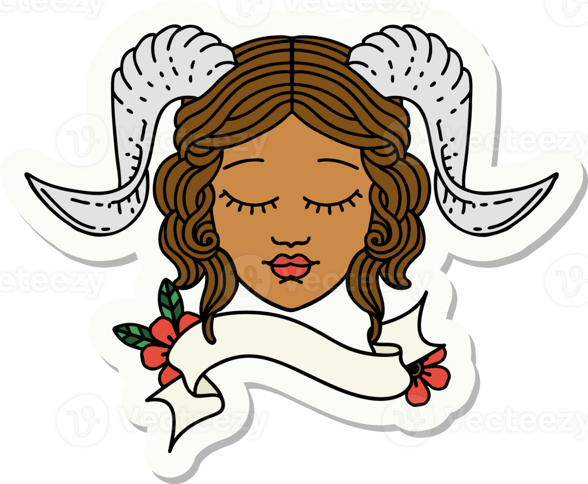 tiefling character face with scroll banner sticker png