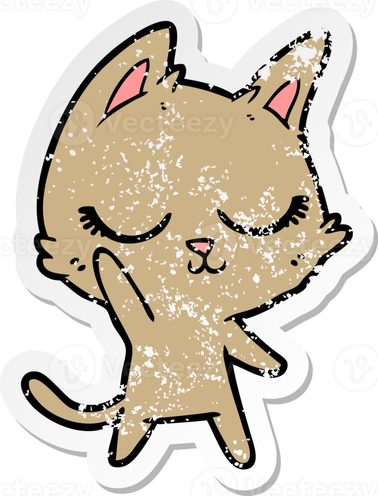 distressed sticker of a calm cartoon cat png