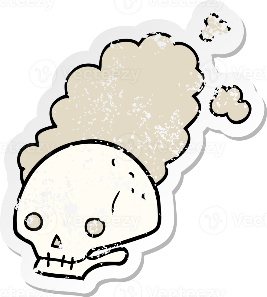 distressed sticker of a cartoon dusty old skull png