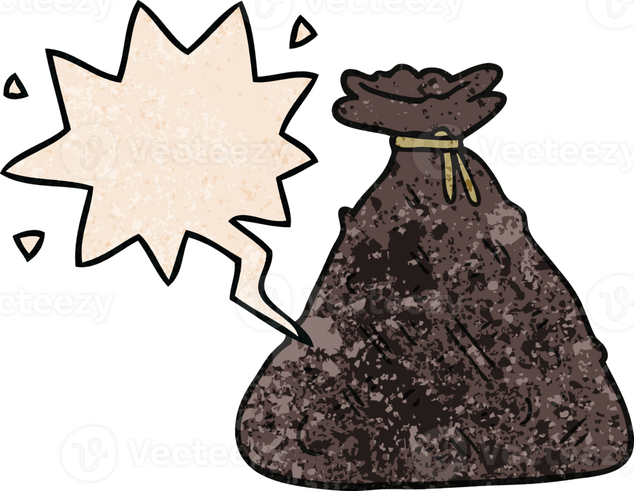 cartoon old hessian sack and speech bubble in retro texture style png