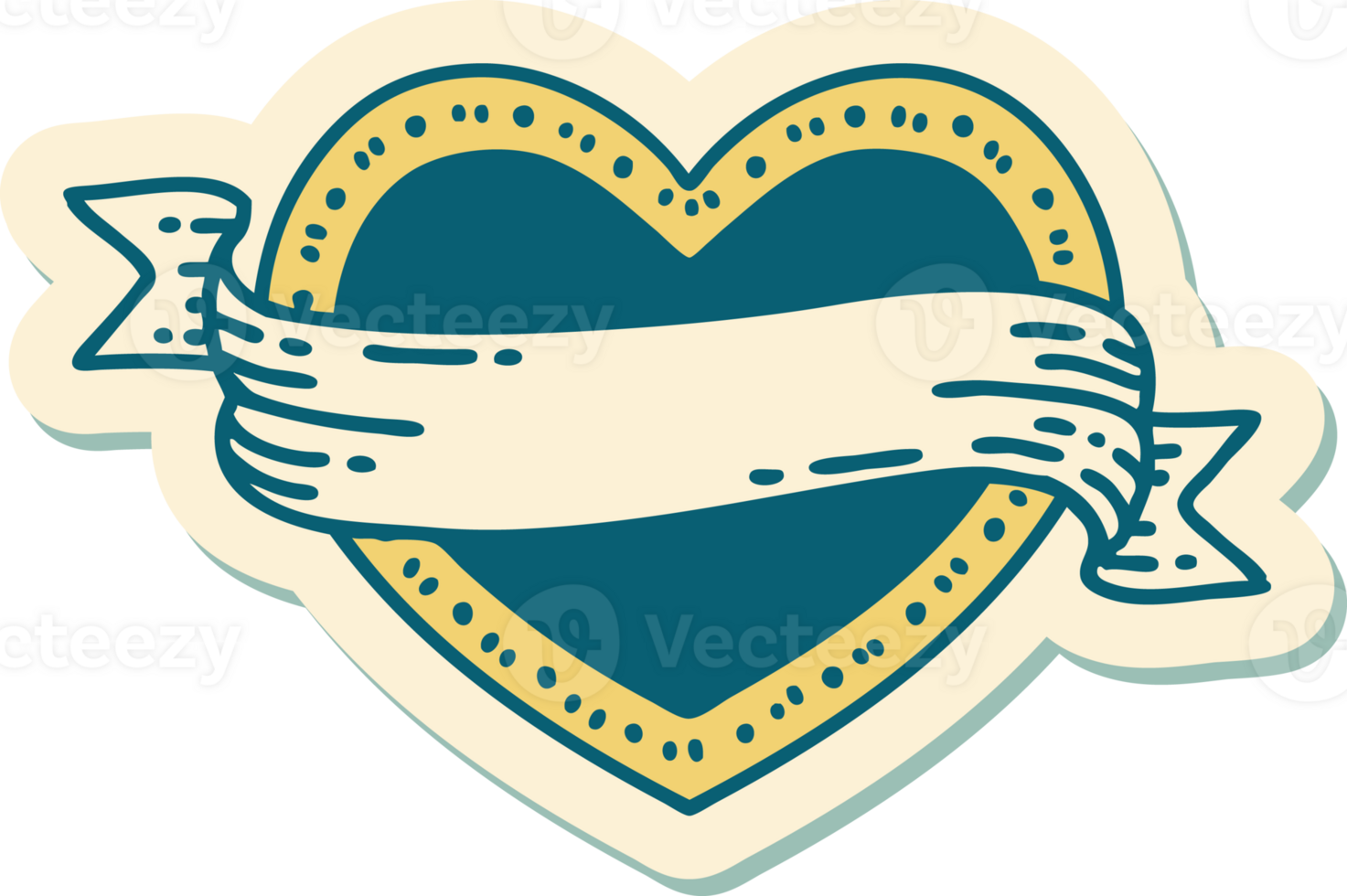 tattoo style sticker of a heart and banner png