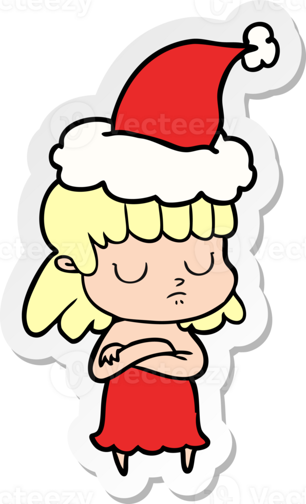 sticker cartoon of a indifferent woman wearing santa hat png