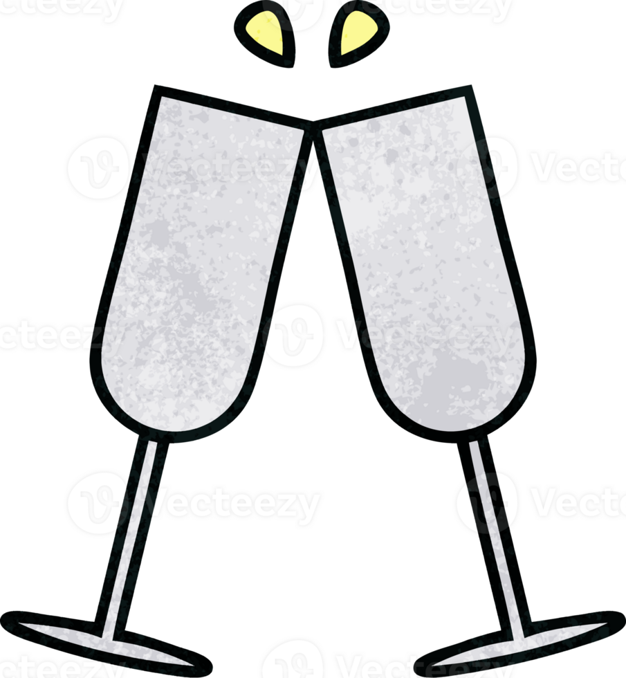 retro grunge texture cartoon clinking champagne flutes png
