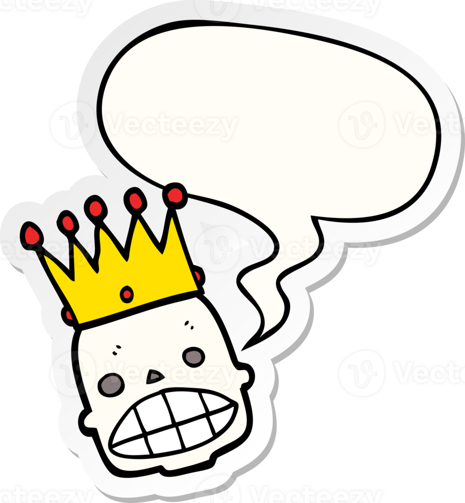 cartoon spooky skull face and crown and speech bubble sticker png