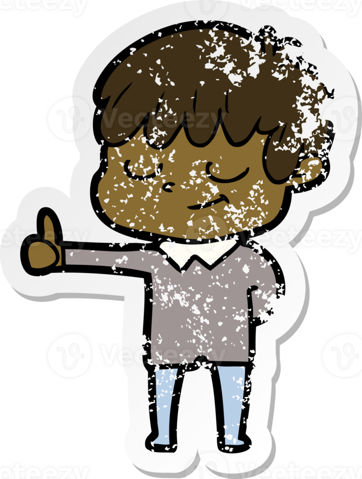 distressed sticker of a cartoon happy boy png