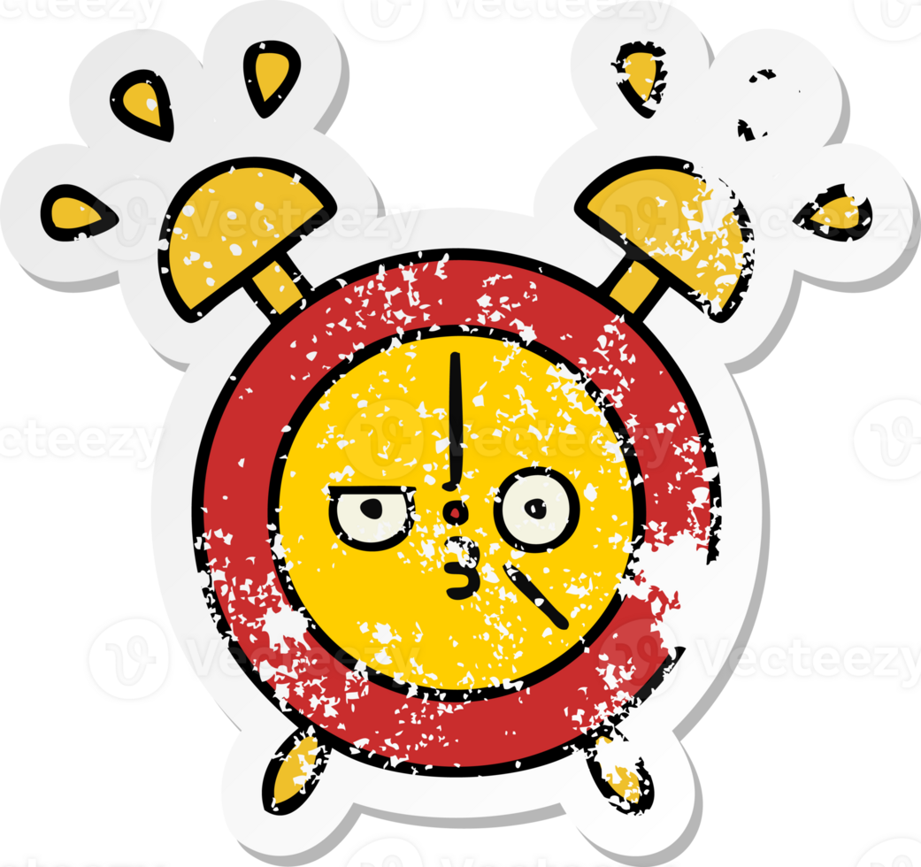 distressed sticker of a cute cartoon alarm clock png
