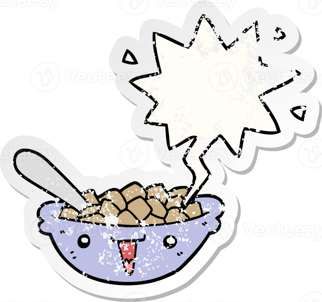 cute cartoon bowl of cereal and speech bubble distressed sticker png