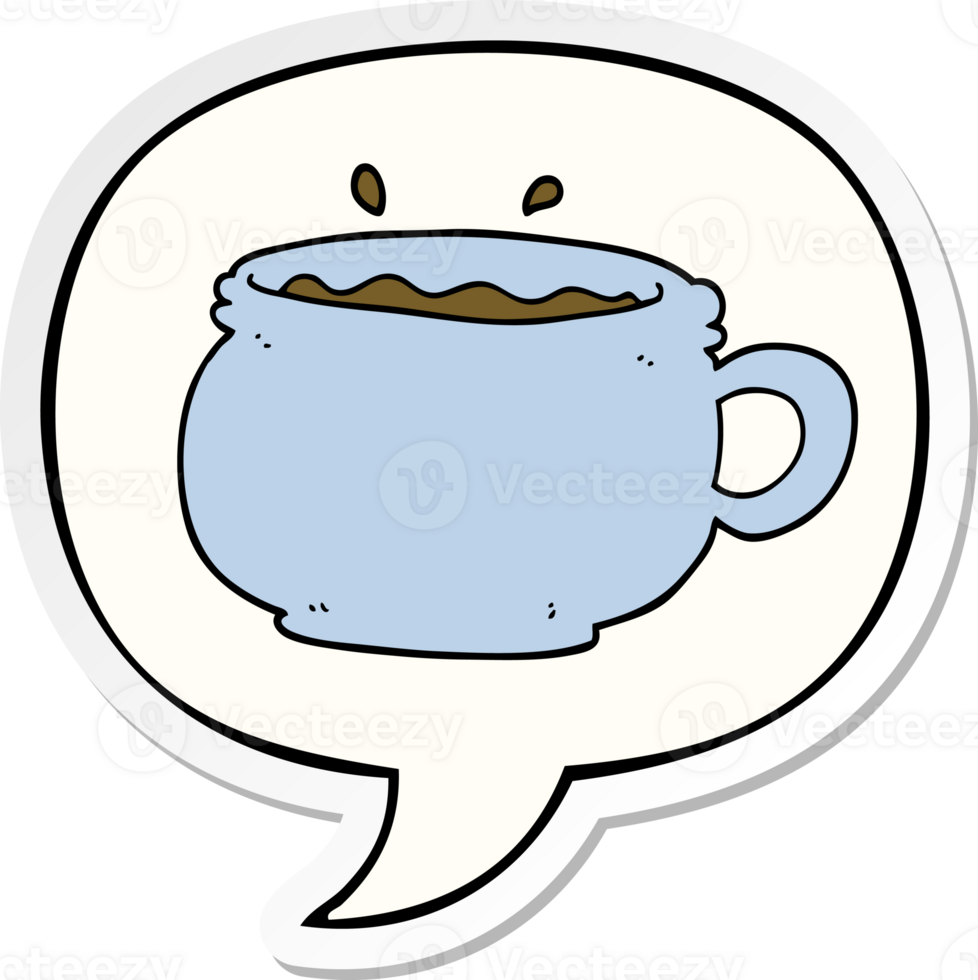 cartoon hot cup of coffee and speech bubble sticker png