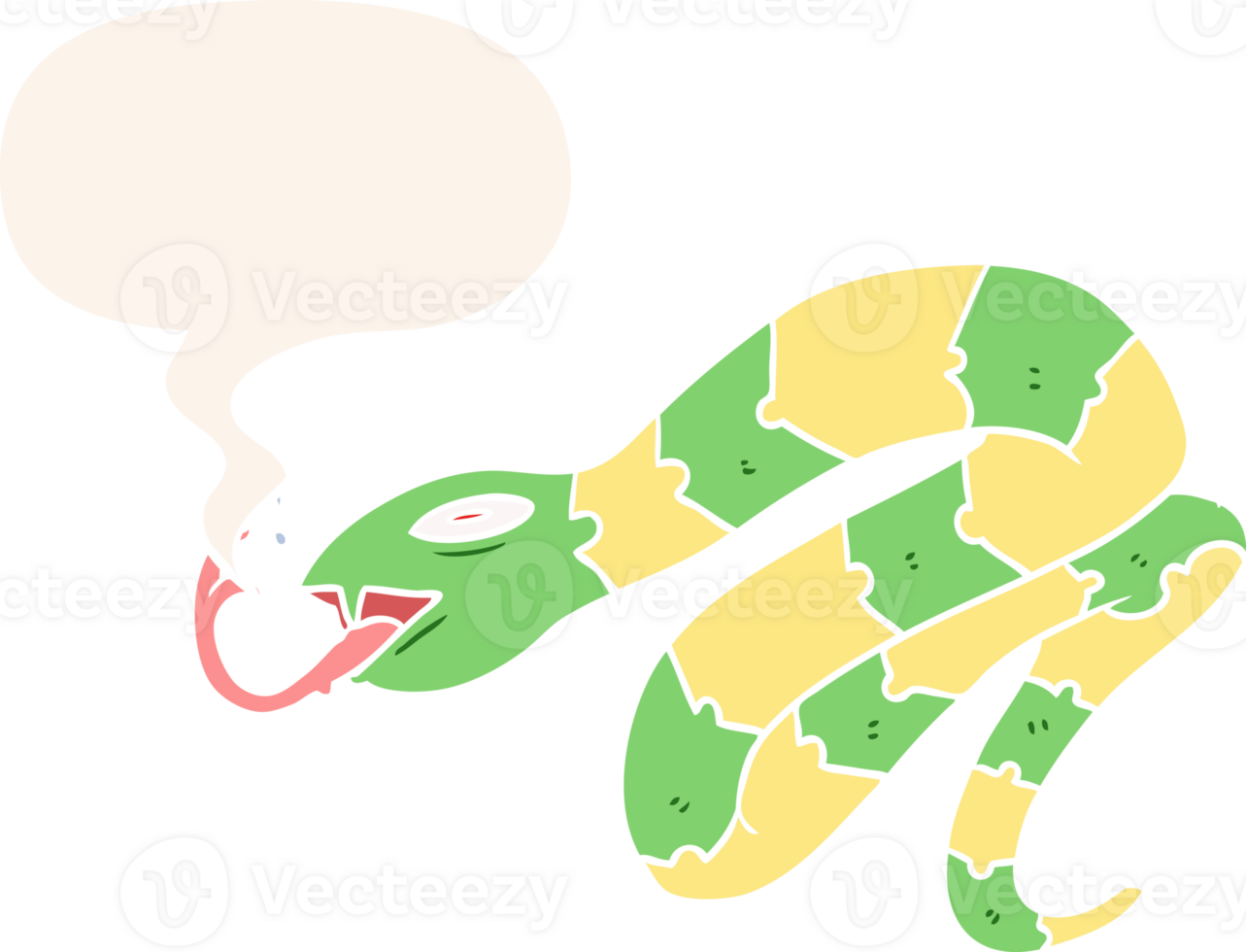 cartoon hissing snake and speech bubble in retro style png