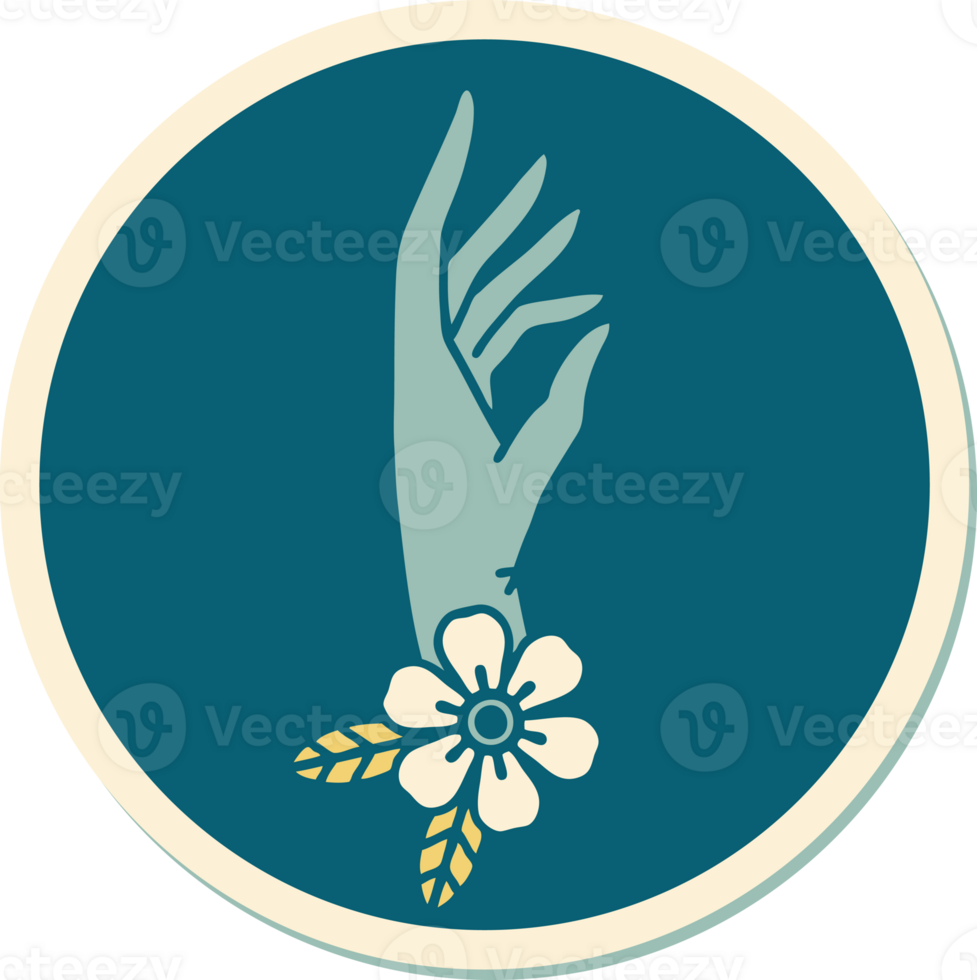 tattoo style sticker of a hand and flower png