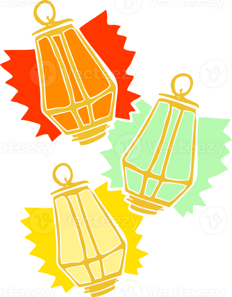 flat color illustration of a cartoon christmas lanterns png