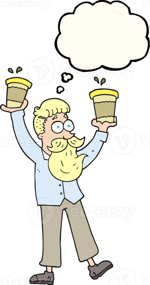 thought bubble cartoon man with coffee cups png