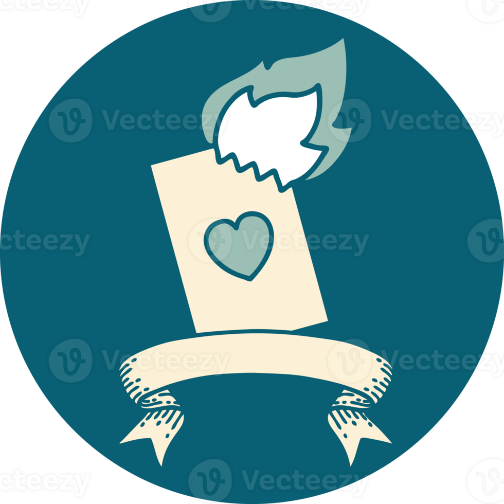 icon with banner of a flaming card png