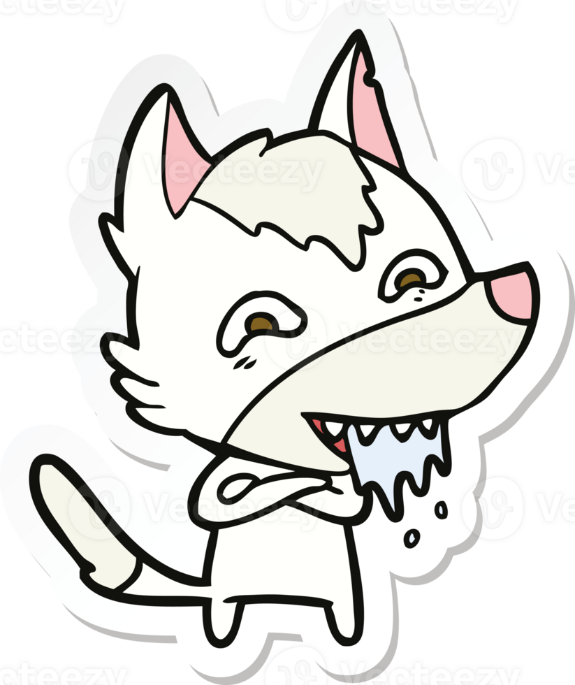 sticker of a cartoon hungry wolf png