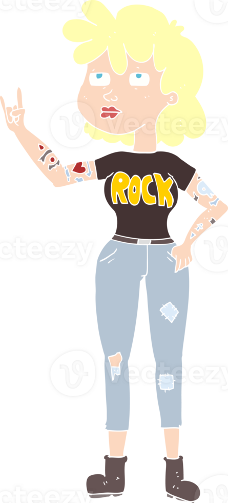 platt Färg illustration av en tecknad serie rocker flicka png