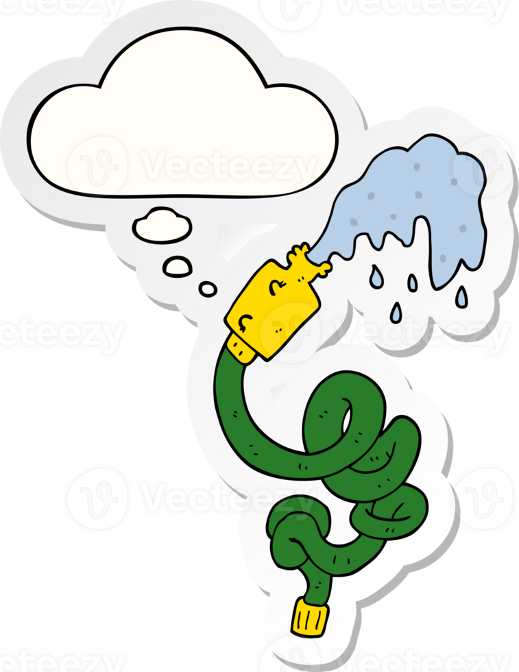 cartoon hosepipe and thought bubble as a printed sticker png
