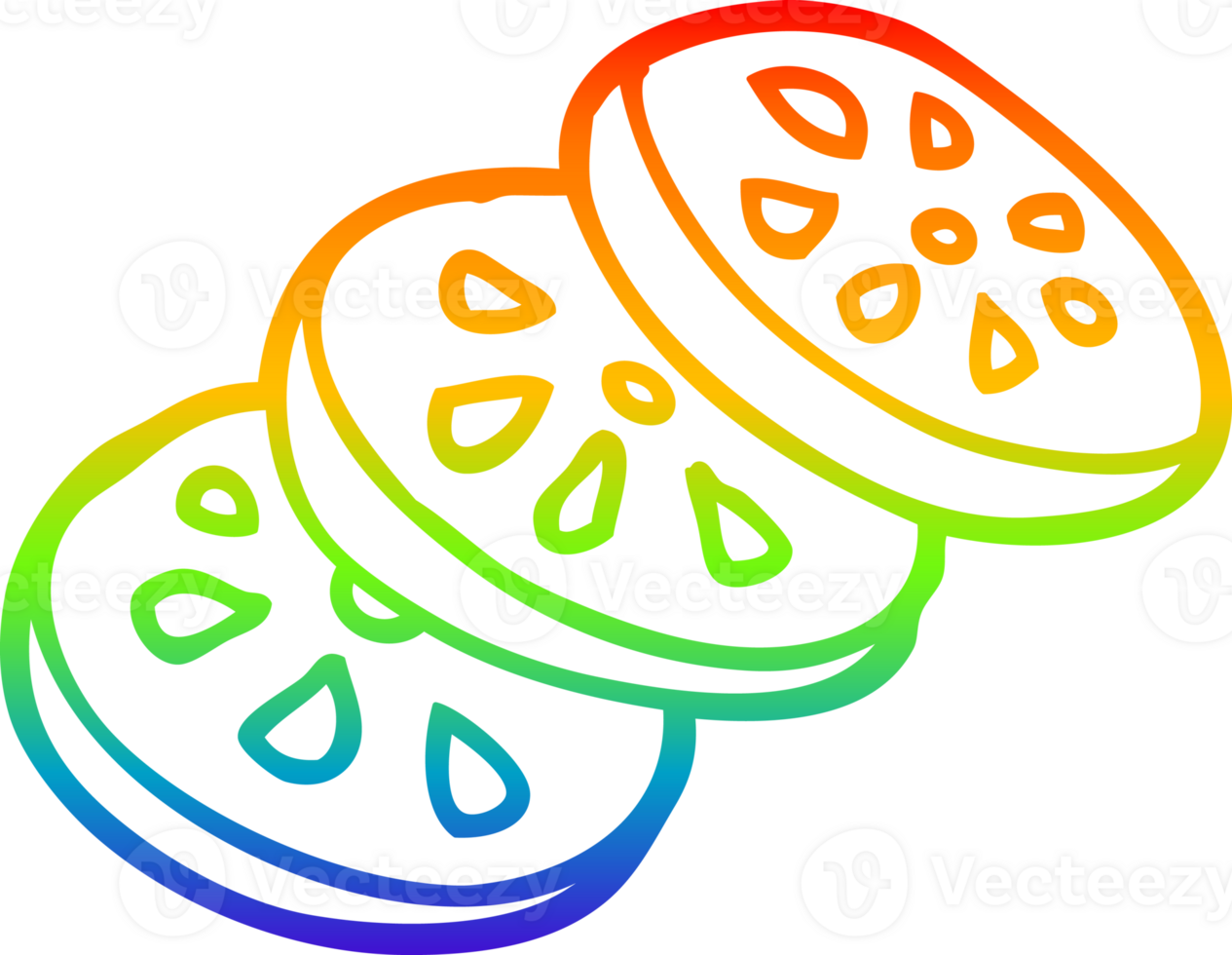 rainbow gradient line drawing cartoon sliced tomato png