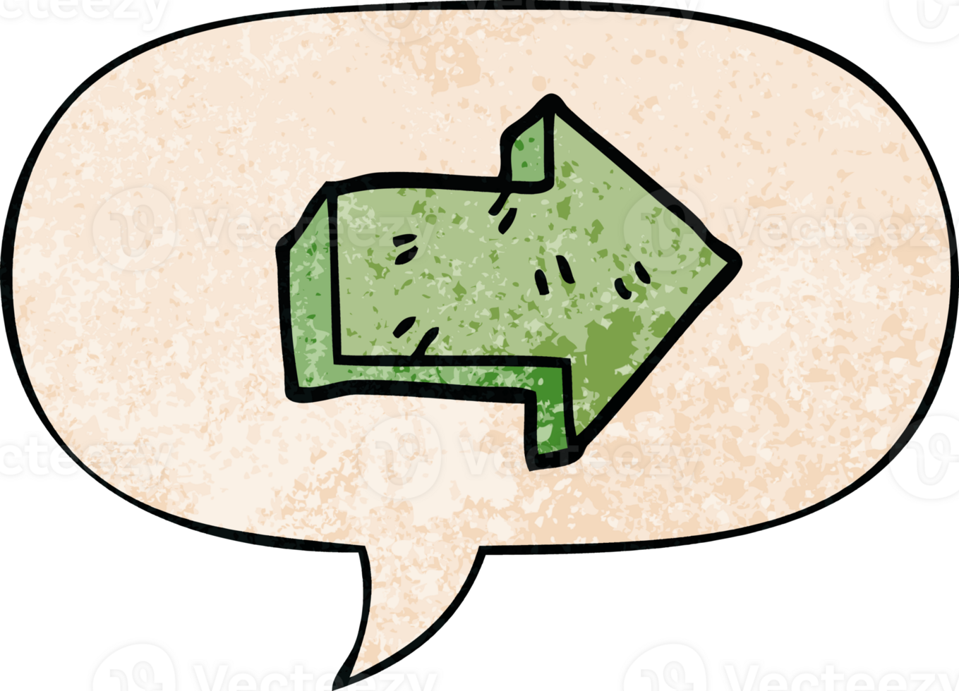 cartoon pointing arrow and speech bubble in retro texture style png
