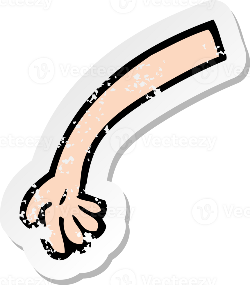 retro distressed sticker of a cartoon arm png