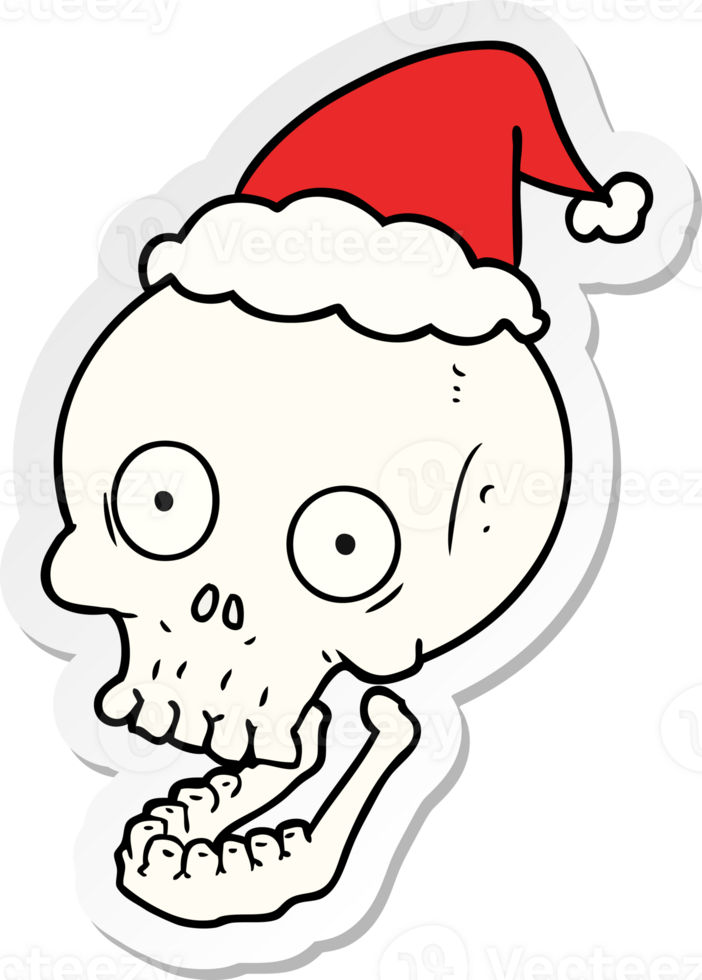 sticker cartoon of a skull wearing santa hat png