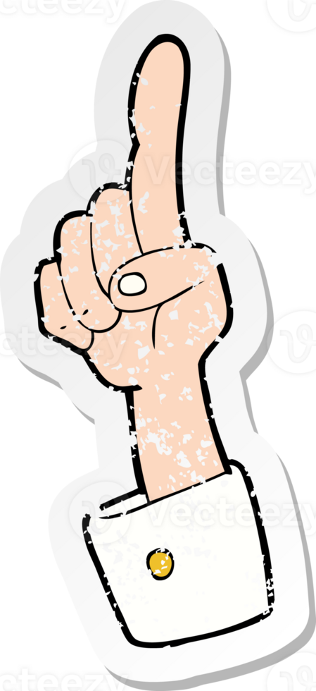 retro distressed sticker of a cartoon pointing hand png