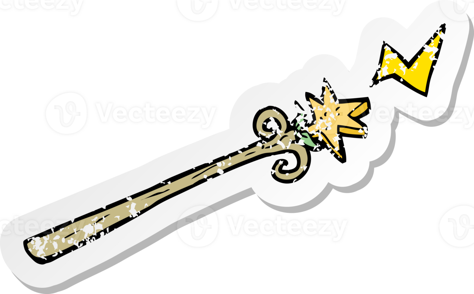 retro distressed sticker of a cartoon magic wand png