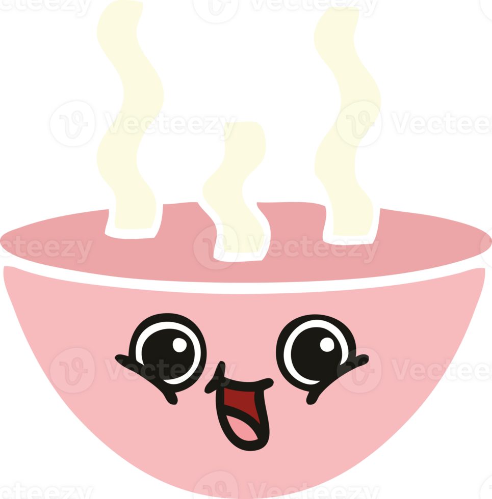 flat color retro cartoon bowl of hot soup png