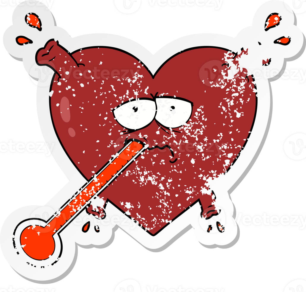 distressed sticker of a cartoon unhealthy heart png