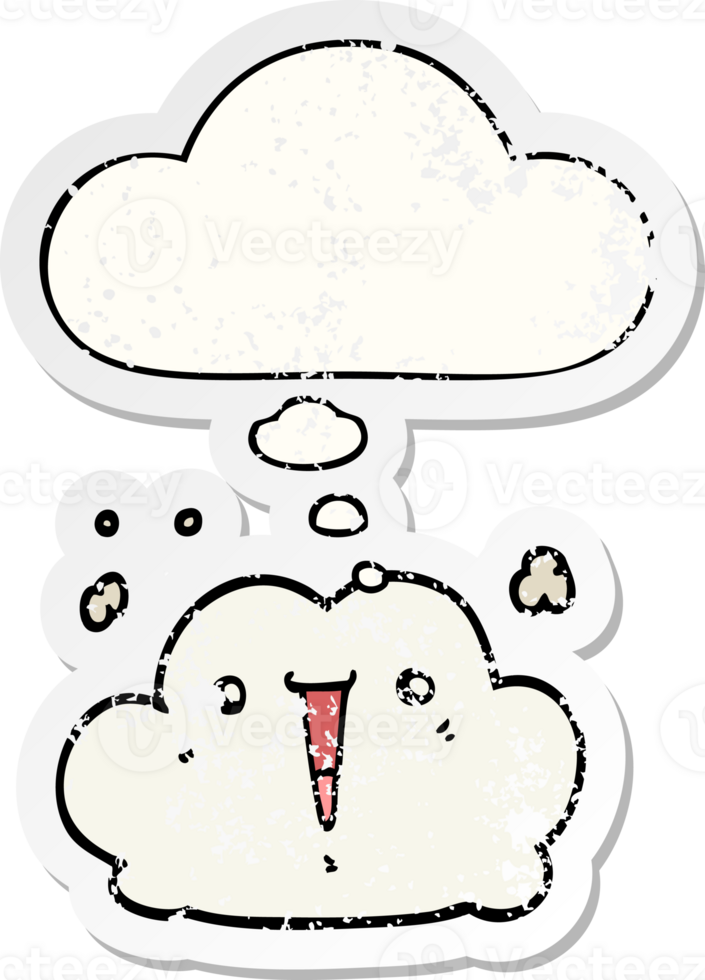 cute cartoon cloud and thought bubble as a distressed worn sticker png