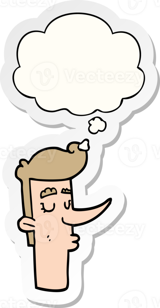 cartoon arrogant man and thought bubble as a printed sticker png