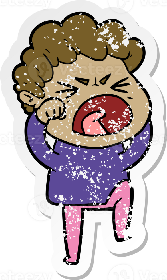 distressed sticker of a cartoon furious man png