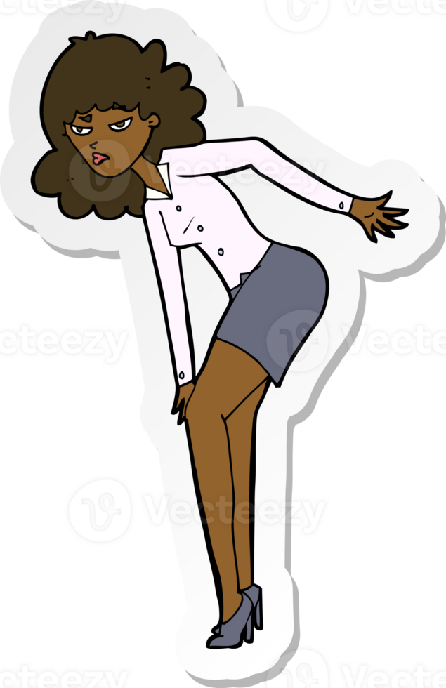 sticker of a cartoon annoyed woman rubbing knee png