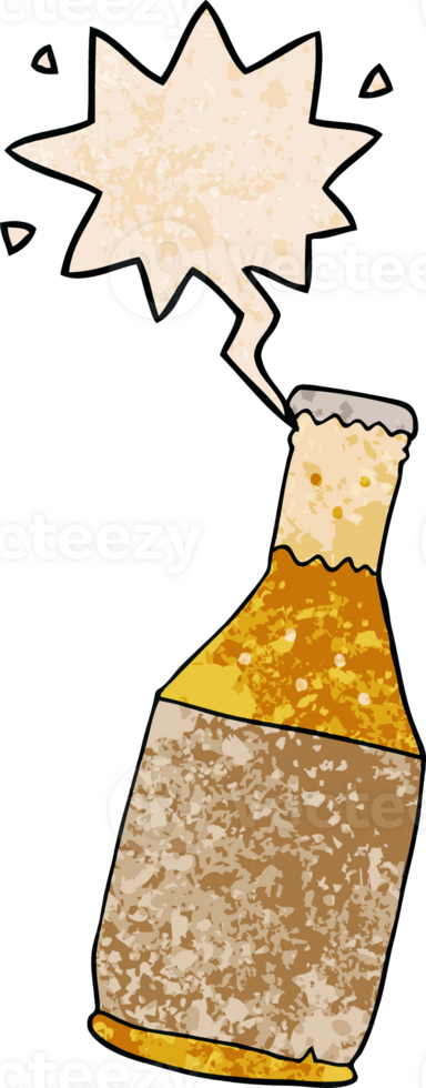 cartoon beer bottle and speech bubble in retro texture style png