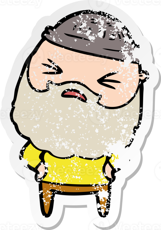 distressed sticker of a cartoon man with beard png