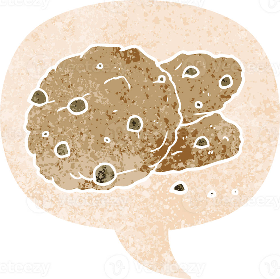 cartoon cookies and speech bubble in retro textured style png