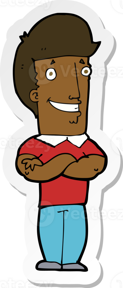 sticker of a cartoon man with folded arms grinning png